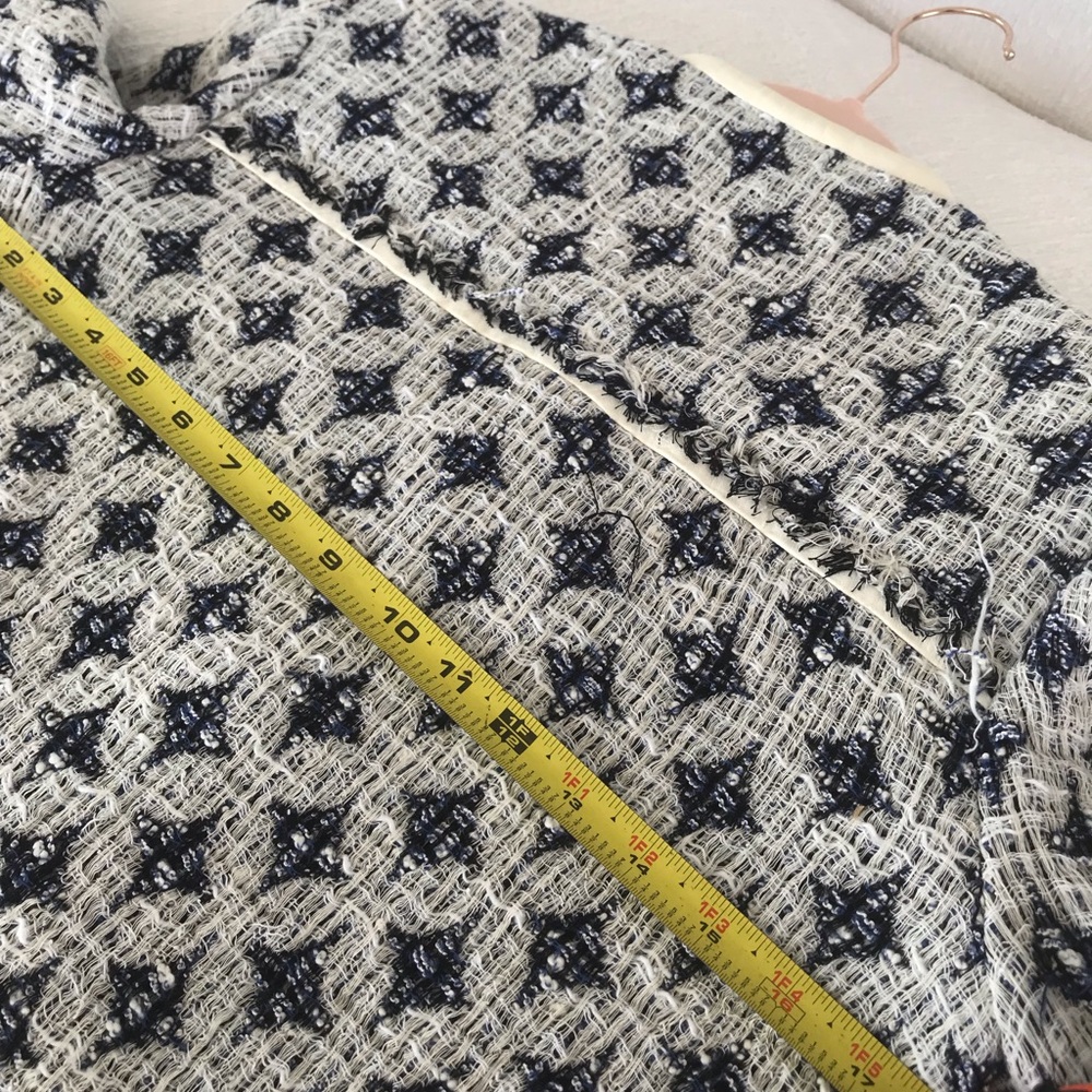 IRO blue/white diamond pattern jacket with white  lamb leather trim, frayed edge - Picture 13 of 13